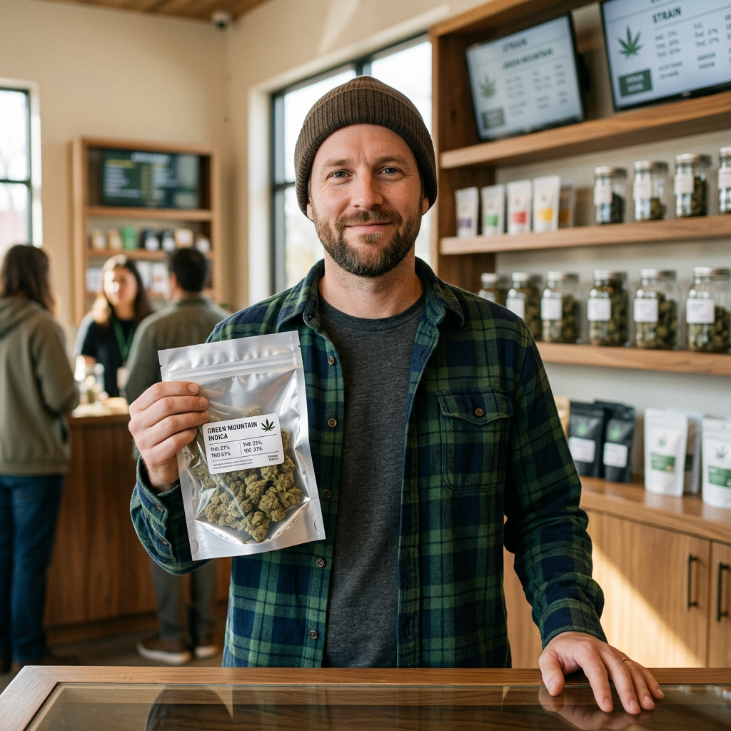 White man holding bag of cannabis