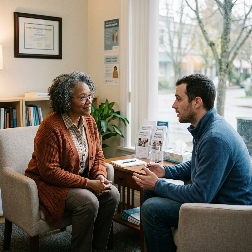 Therapist and client in conversation during counseling session
