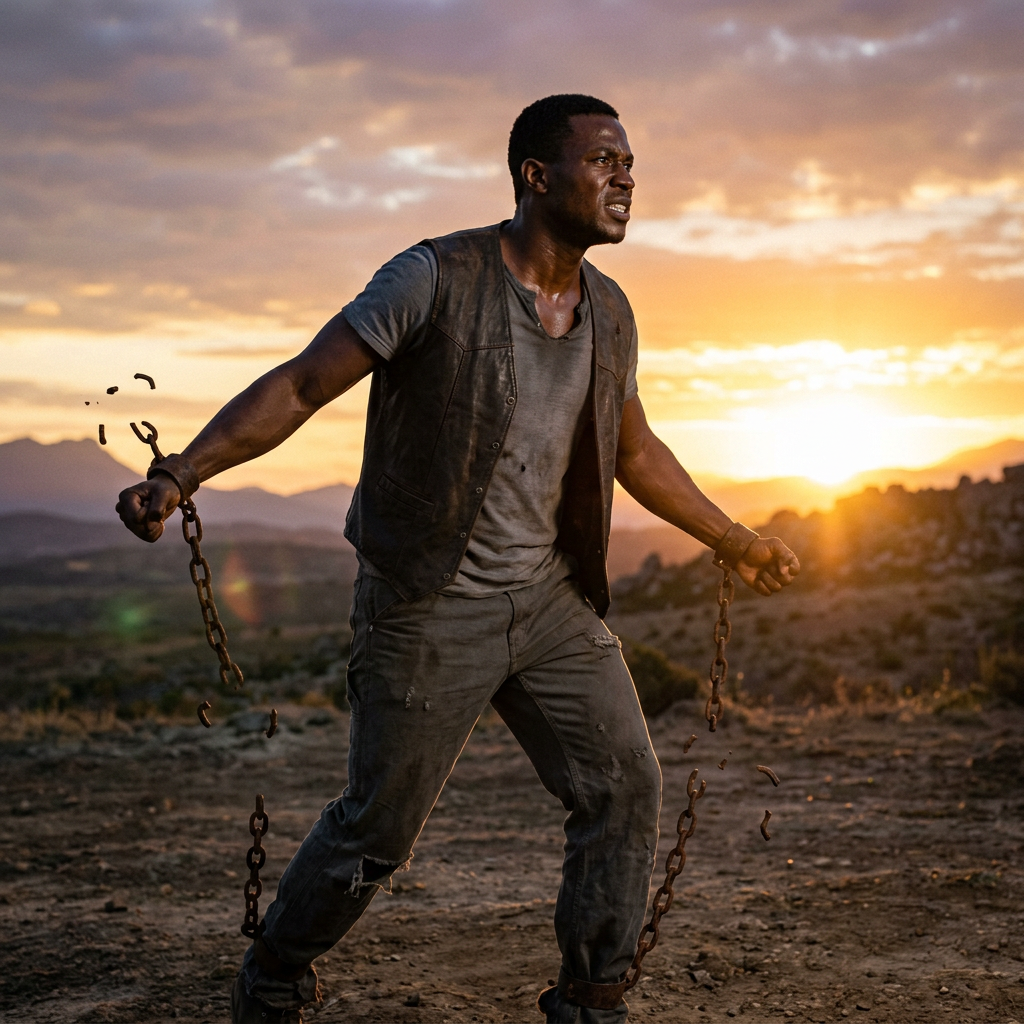 Man breaking rusty chains with determination at sunset Codeine Addiction Rehab Detox