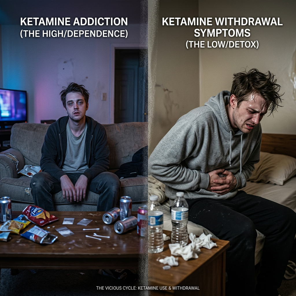 Man showing effects of ketamine addiction and withdrawal symptoms