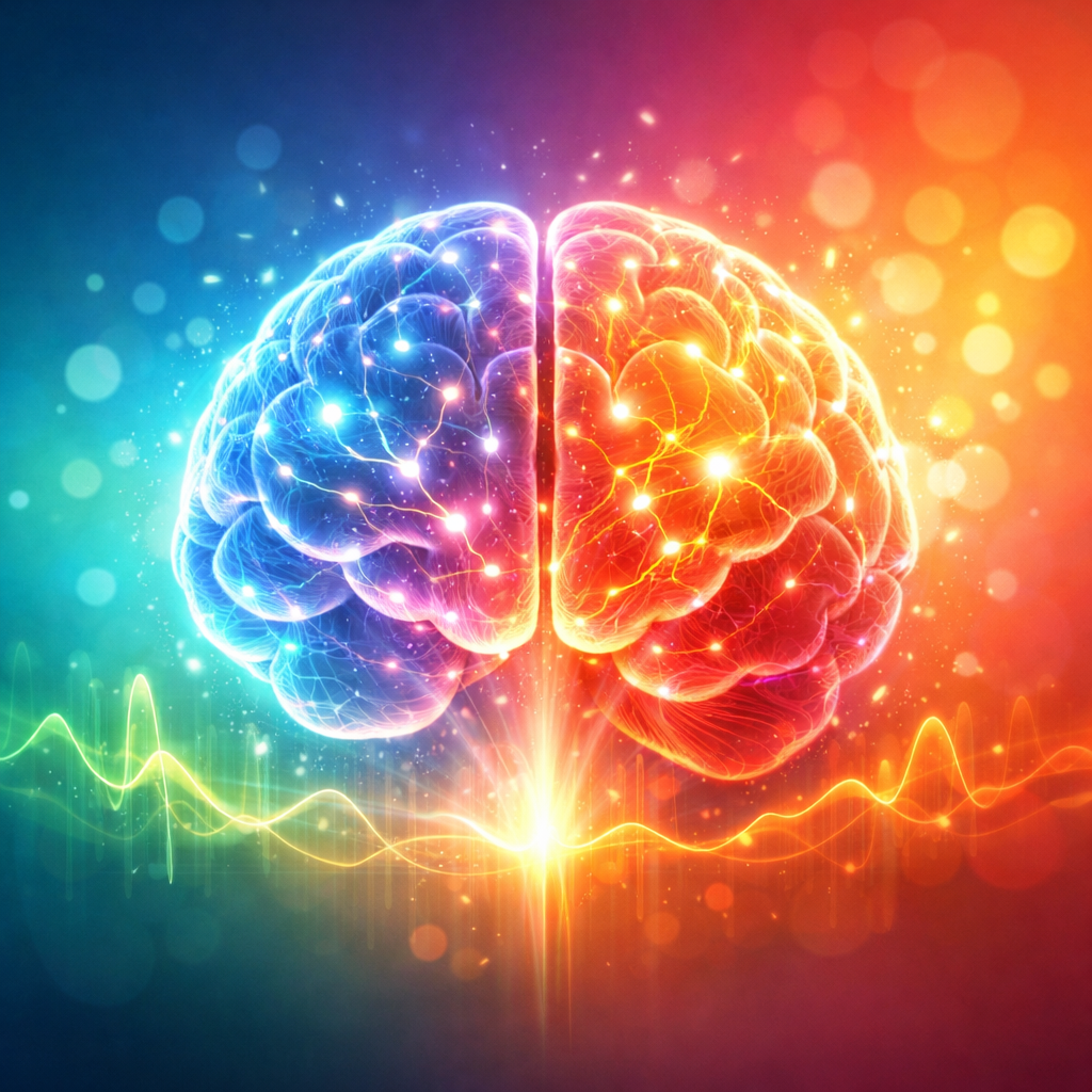 Abstract glowing brain with gradient recovery background