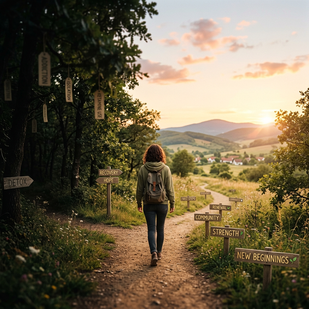Ketamine detox recovery concept with hopeful pathway
