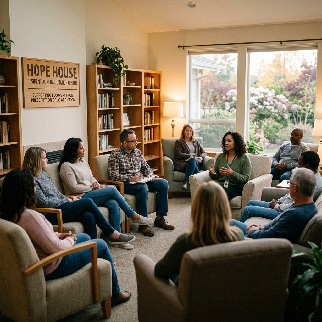 Exploring SMART recovery for alcohol addiction A group of people sitting in a circle in a living room setting at Hope House support center