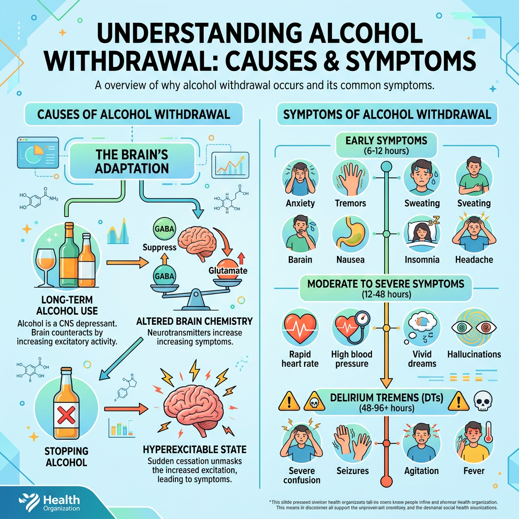 Flow chart describing the symptoms of untreated alcohol withdrawal