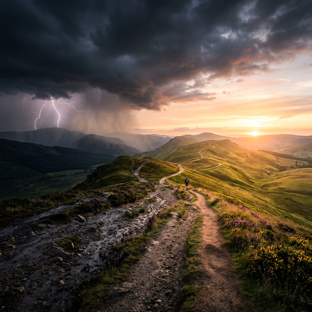 Winding mountain trail with a hiker and lightning storm in distance at sunset Why is Cocaine so addictive?