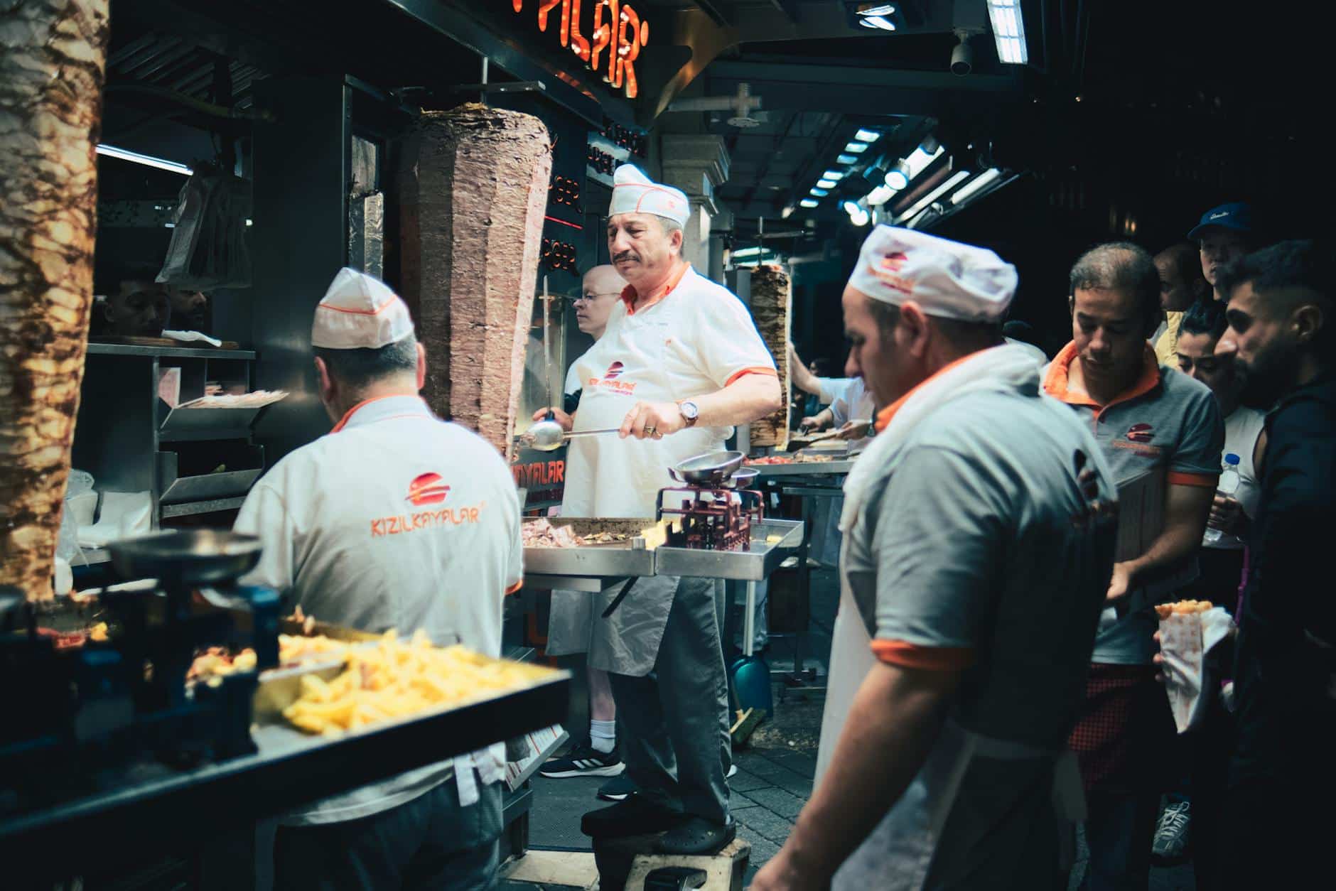 night street food scene with doner kebab in istanbul food addiction